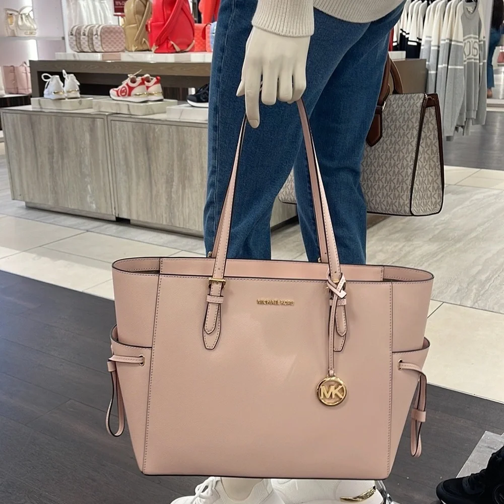 Michael Kors Gilly Large Drawstring Travel Leather Top Zip Tote  Powder Blash